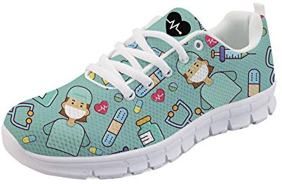 UOIMAG, Zapatillas de Deporte para Enfermera, patrón médico, Entrenador de Enfermera, Zapatos de Malla Transpirables, Zapatos de Ocio con Cordones Planos para Mujeres y niñas 39EU