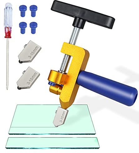 Cortador de vidrio, Genround kit de corte de vidrio 2 en 1 con 2 cuchillas adicionales, alicates para romper vidrio cortador de azulejos de vidrio para vidrio, espejo, azulejos de cerámica
