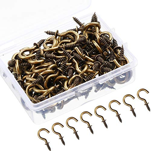 Ripeng 120 Crochets à Vis Crochet Métal de Tasse Cintre avec Vis Crochet de Plafond Cintre de Tasse Armoire Crochet à Vis pour Suspension Clé Utilisation Intérieur Extérieur (Bronze, 1/2 Pouce)