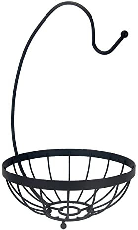 apollo THE HOUSEWARES BRAND Flat Iron Banana Fruit Bowl, Basket, Hanger, Fresh for Longer, Size: 24x38x24 cm, Black