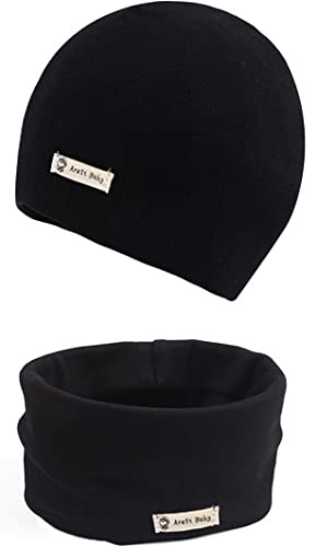 Areti Baby Cappello Lavorato a Maglia + Sciarpa ad Anello, Cappello in Cotone Morbido Cappello a Berretto per Bambini collari Scaldacollo Bandana Autunno Inverno Cappello e Sciarpe con Colletto