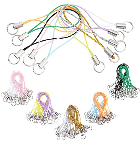 GORGECRAFT 100 pieza, 10 colores, Correa para Llavero de Teléfono, Tono Plateado, Cuerdas de Anillo Divididas, Colorido Poliéster, Abalorios para Teléfono Móvil, Cuerda de Cordón