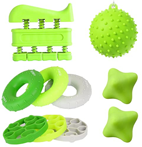 Handtränare fingertränarset 10-pack, handgrepp, fingertränare, grepptränare, handgrippare, tränare, styrketräning, fingerstretch, massageball, antistressgrepp, handmuskelträning,