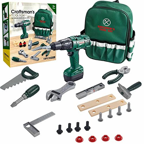 Kids Tool Set Toy with Backpack Carry Bag Construction Kit Play Set with Working Electronic Drill and Tools Role Play Pretend Toy for Children 3 Years +
