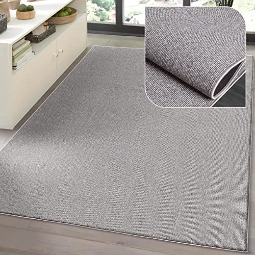 the carpet Natal Moderner einfarbiger Teppich Wohnzimmer, für die Küche geeignet, Tufting, robuster Kurzflor mit Filz-Rücken, weich & schmutzabweisend, Grau, 80 x 150 cm