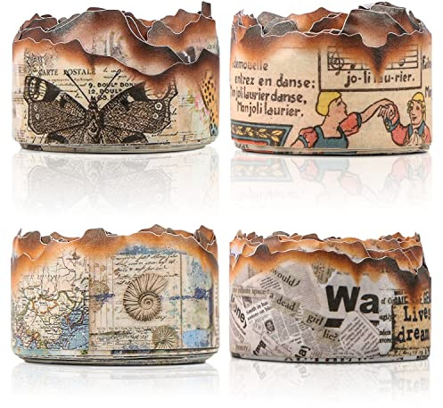 BENOSPACE 4 Roll Burned Washi Tape Scrapbook Masking Sticker Vintage Old Decorative Butterfly Nautical Blueprint Music Score Newspaper Art Craft Supplies for DIY Diary Planner Bullet Junk Journal Card