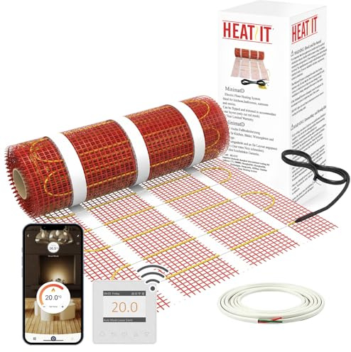 HEATIT Tappetino di riscaldamento a pavimento elettrico radiante autoadesivo sistema di riscaldamento a pavimento 200w/㎡ Warmmat con termostato ET-84Wwhite