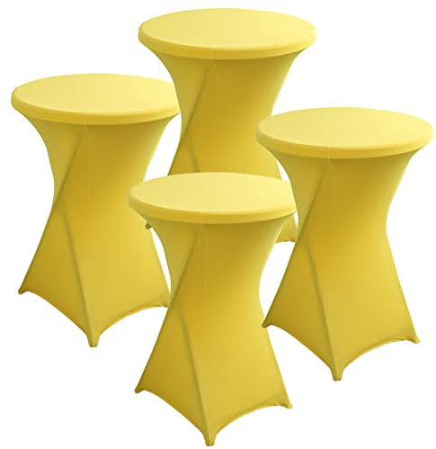 PRELGOSP 4er-Set Stehtischhusse, 60×110cm/80×110cm Stretch Stehtisch Hussen, Bistrotisch Tisch-überzug für Bistrotisch Stehtisch und Runde Stehtische,Gelb,80x110cm