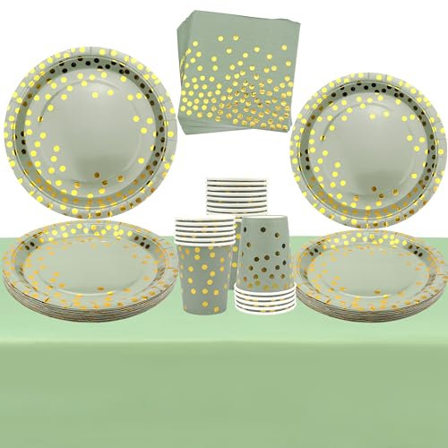 Green Dots Party Geschirr Liefert 20 Gäste Einschließlich Platten, Banner, Tassen, Servietten, Strohhalme, Tischdecken, Party Geburtstag, Baby-Dusche, Hochzeit und Graduierung Dekorationen
