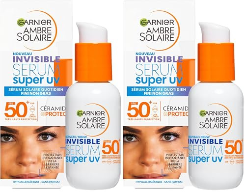 Garnier Ambre Solaire Super UV - Sérum Solaire Visage Invisible - Très Haute Protection SPF50+ - Pour Tous Types de Peaux - 30 ml (Lot de 2)