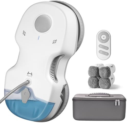 HUTT S7 Fensterputzroboter mit Sprühfunktion 5500Pa, 3D Schwebepad, Elektrischer Fensterputzer mit 80ML Tank, Fensterreiniger Roboter Automatischer, Mehrfachschutz, 8X Lappen, Koffer