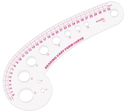 KEARING 32CM Clear Plastic French Curve Ruler for Pattern Making, Sandwich Line Scale, Vary Form Curve, Hip Curve Measuring Ruler for Fashion Design