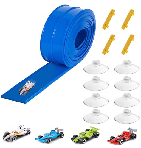 5M Car Track Toy Set - Tracks Set with 4 Colorful Racing Cars, Rolls Up Portable Race Track with Suction Cups, Durable and Flexible Speed Track for Toy Cars, Best Gift for Kids 3+