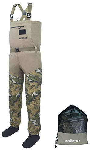 UNISPO Breathable Stockingfoot Chest Waders with Neoprene Socks, Waterproof Fishing Wader with DESOLVE VEIL Camo, Full-Taped Seams for Fly Fishing Men and Women UK size (XL)