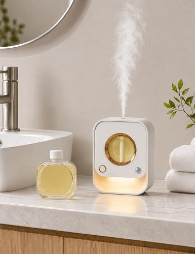 Difusor Aceites Esenciales de Mesa y Pared con Sensor de Movimiento, Luz Nocturna y Temporizador, Atomizador Ultrasónico Difusor de Aromas Sin Depósito de Agua, 50ml para Baño, Dormitorio (Naranja)