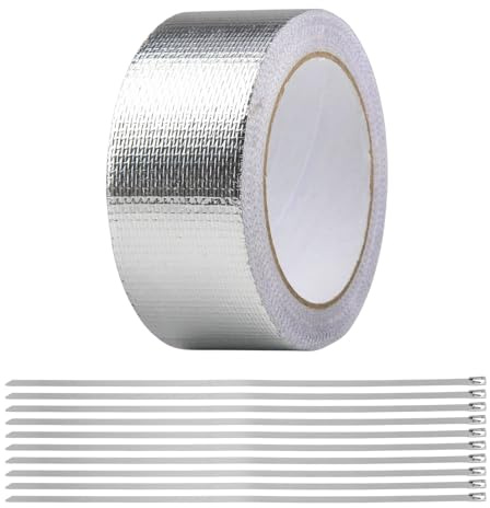 LEIMEND Nastro Isolante Termico di Sfiato 20m x 5cm Nastro di Sfiato con 10 Fascette Nastro di Riparazione Resistente al Calore Adatto per Tubi Flessibili e Collettori di Auto Moto