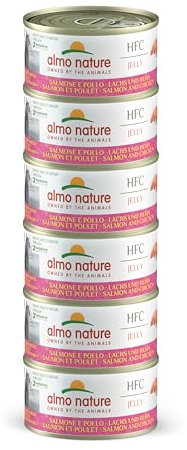Almo Nature HFC Jelly - Nassfutter für ausgewachsene Katzen - Lachs & Huhn - Human Grade, Glutenfrei - 6 x 70g