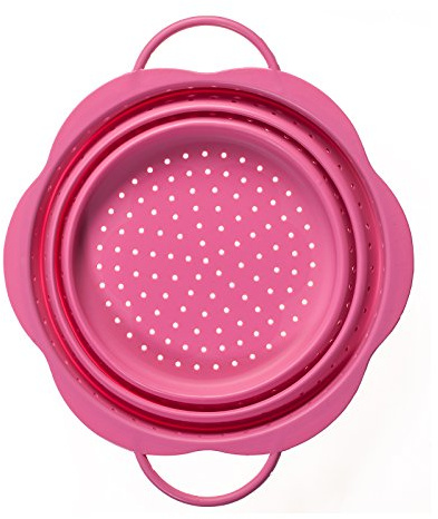 Kochblume Faltsieb L | Premium-Silikon & BPA frei| Hitzebeständig | Spülmaschinenfest | Platzsparend | Farbe: pink