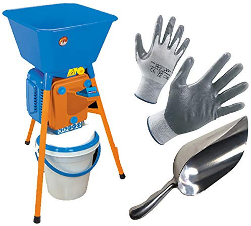 Molino Macinapane Magnum Elettrico 750W - HP 1. Per Cereali Mais Segale Avena Orzo e Pane Secco. Contenitore Antipolvere. In Omaggio Sassola in Alluminio e Guanti NBR