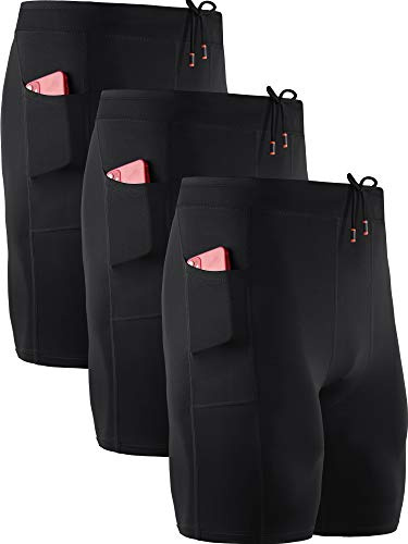 NELEUS Men's 3 Pack Running Compression Shorts with Pockets Dry Fit Professional Athletic Shorts,6072,Black,Black,Black,US L,EU XL