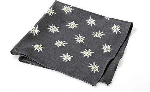 Breiter Edelweiß Trachtentuch Nickituch Trachten-Nickituch Schal Tuch aus 100% Baumwolle 50 x 50 cm (Schwarz)