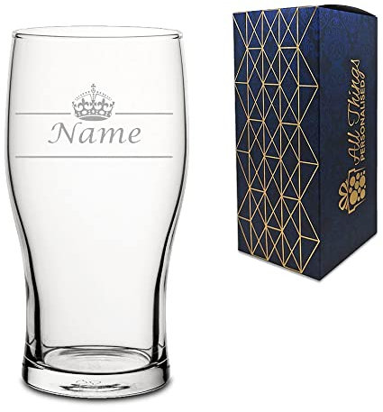 Personalised Engraved Novelty Pint Glass with Name with Crown Design, Gift Boxed, Perfect for Any Occasion