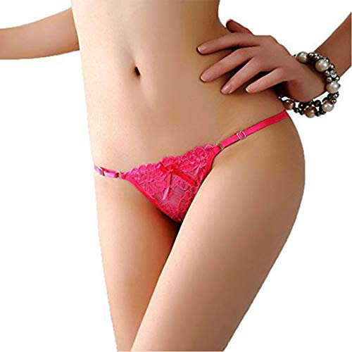 HTRUIYATY 1er-Pack Damen Tanga Semitransparente Spitze Einstellbare Slip Damen Bowknot Bänder Nahtloser Tanga-Rosa
