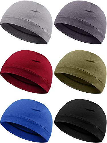 6 Pieces Men Skull Caps Cotton Beanies Sleep Hats Multifunctional Helmet Liner Cap for Men and Women