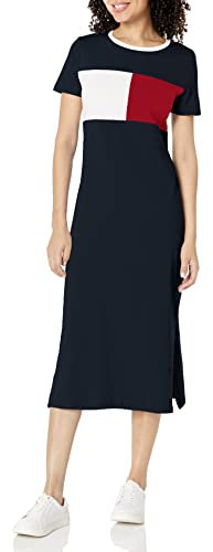 Tommy Hilfiger Women's T-Shirt Short Sleeve Cotton Summer Dresses Midi, Classic Sky Captain Multi, L