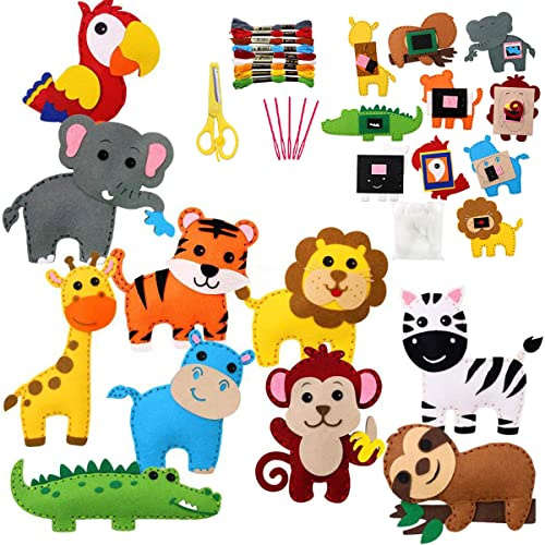 Kit de couture pour enfants à partir de 6 ans, kit de couture de créatures en feutre pour débutants filles garçons, kit de bricolage créatif DIY pour enfants avec fil à broder coloré, aiguilles en
