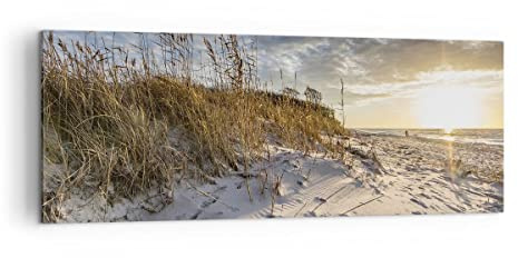 Panorama Bilder auf Leinwand Sand Gras Meer Leinwandbild 140x50cm Wandbilder Dekoration Wohnzimmer Schlafzimmer Küche Groß XXL Wanddeko Bild Wand Kunstdruck Art Wall Decor Canvas AB140x50-4781
