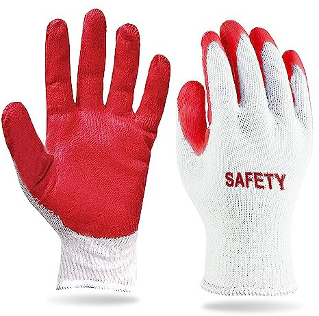 STIX-ON SAFETY Non-Slip 200 Pairs Red Latex Cotton Multi-Purpose Work Gloves- Nitrile Dipped & Rubber Palm Coated for a Firm Grip- Heavy Duty Premium-Construction-Moving-Warehouse-Garden-Gloves