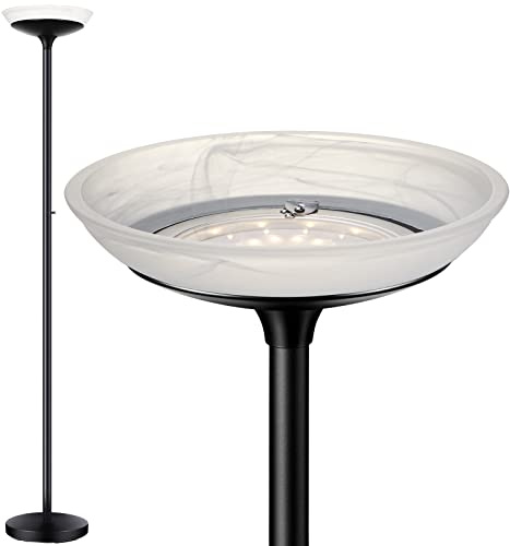 BoostArea Torchiere Floor Lamp, 30W Super Bright LED Standing Lamp, Stepless Dimmable Pole Lamp with 3000K Lighting, Rotary Switch, 70 Inch Tall Metal Modern Floor Lamps for Living Room/Bedroom Black