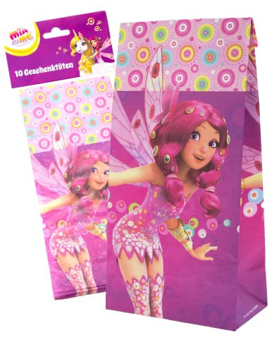 Party Factory `Mia & Me´ 10 Partytüten inklusive Sticker, 10x20x6cm, bunt, Papiertüten für Mitgebsel, Kindergeburtstag