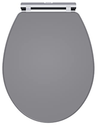 nuie CLA299 Classique Traditional Bathroom Soft Close Wooden Toilet Seat, 451mm, Satin Grey