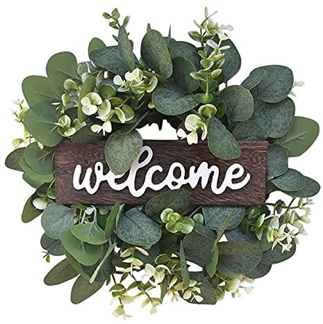 Haustür Türschild Kranz, Künstlicher Eukalyptus Kranz, Willkommensschild Türkranz, Haustür-Eukalyptus-Kranz, Für Hochzeit Heimdekoration Haustür Dekoration (30 * 30 cm)