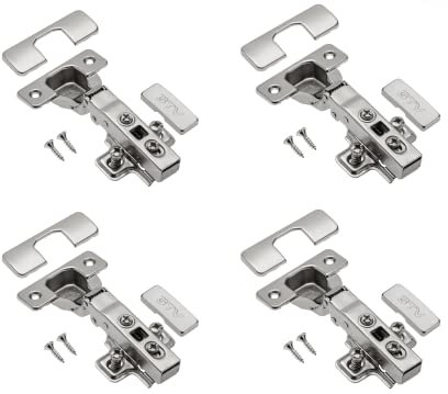 GTV - 4 x Bisagra hidráulica ECHC, superpuesta - Bisagra con amortiguación - Tope de esquina - Placa de montaje H=0 con tornillos europeos - Cierre silencioso - Bisagra para muebles