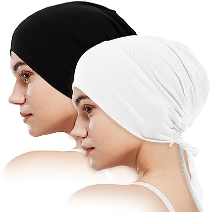 MIVAIUN 2 PCS Women Hijab Undercap Adjustable Hijab Muslim Under Hijab Tie Back Closure Solid Color Underscarf Hijab Cap Breathable Hijab Cap Cotton Elastic Cap Hijab for Women (2 PCS) MIVAIUN-SJTJ