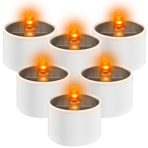 Funmo Lot de 6 Bougies Solaires Extérieures, Bougies LED Étanches Rechargeables, Chauffe-plat à bougie, Lampe bougie LED sans flamme Pour l'extérieur, mariage, domestico, fête, decorazione de Noël
