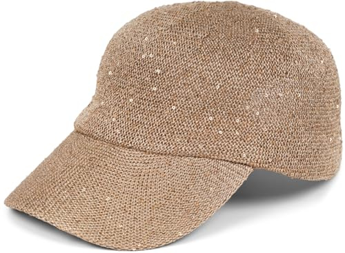 styleBREAKER Casquette d'été pour Femmes en Tissu tissé avec Paillettes, Chapeau léger avec Boucle métallique réglable, Couvre-Chef uni pour Plage et Loisirs, Marron