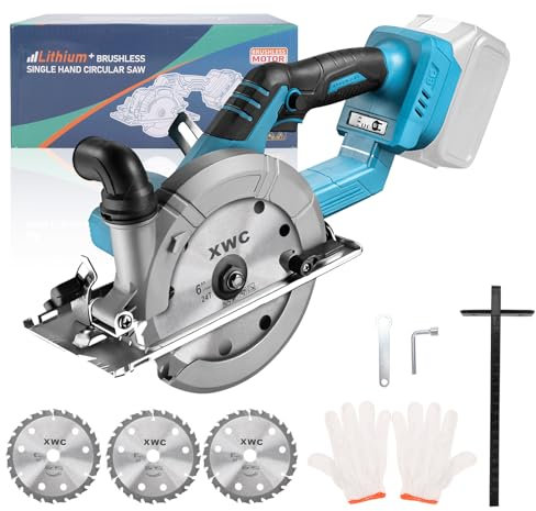 Mini sierra circular sin escobillas, batería de mano para Makita 18 V, batería de ion de litio con 3 hojas de sierra, 6800 RPM, motor de cobre puro, ideal para cortar madera (sin batería)