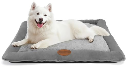 Nobleza Colchoneta para Cama para Perro Grande, Colchón Lavable Antideslizantes para Mascotas, Cojines de Sofá Cómodos para Perros y Gatos, con Felpa Corta Ultra Suave y Gruesa, Gris, 95 x 75 x 9 cm