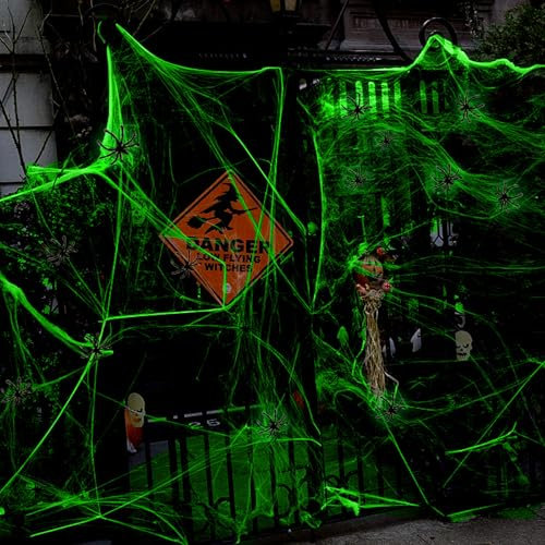 BAEIDO 200 Sqft Halloween Glow in The Dark Spider Web Decorations, Creepy Giant Cobweb With 30PCS Fake Spiders, Super Stretch Spiderweb Party Decor Supplies for Indoor Outdoor Window Wall Outside
