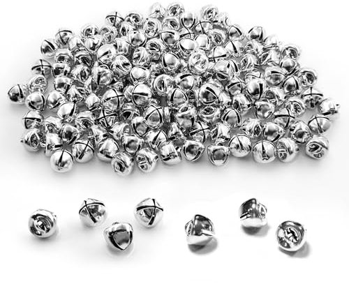 150 Piezas Cascabeles Pequeños Navideña DIY,Campanillas con Agujero para Decoración Árbol de Navidad,Colgante para Mascota,Manualidades (10mm,Plateado)