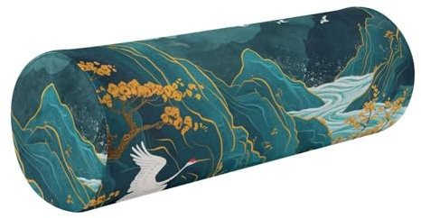 Amooorous Pavilions Landscapes and Cranes Queen Size Bolster Pillow Neck Roll Pillow Long Round Pillows for Bed Back Cylinder Foam Bed Support