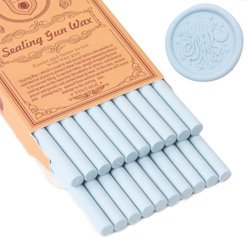 Pale Blue Sealing Wax Sticks, WASOHLING 20Pcs Glue Gun Wax Seal Sticks for Wax Seal Stamp, Light Blue Wax Seals for Christmas Wedding Invitation Envelope Letter Seals, Craft Adhesive (Mini Size)