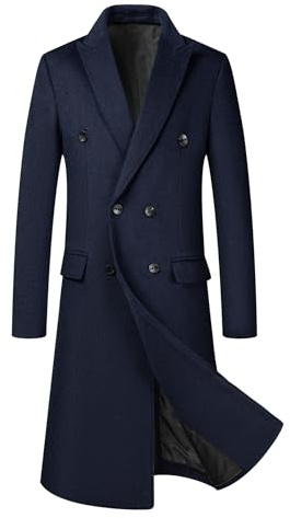 Allthemen Cappotto da Uomo Invernale Lungo Trench Coat Doppiopetto Caldo Casual Lana Coat Slim Fit Business Outerwear a Vento Navy XXL