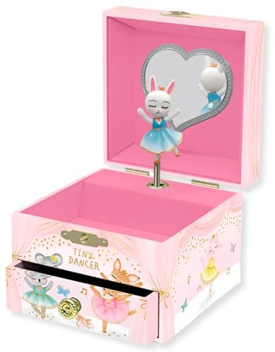 Giggle & Honey Musical Ballerina Jewellery Box for Girls - Childrens Music Box, Ballerina Gifts for Girls, Pink, 10.8 x 12.1 x 8.9 cm