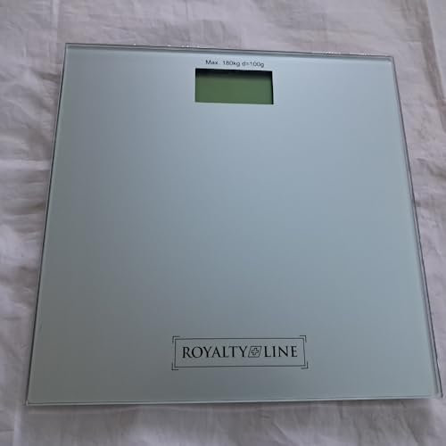 ROYALTY LINE, RL-PS3 Nera - Bilancia personale digitale ad alta precisione 180 kg, display LED luminoso, vetro temperato, design compatto ed elegante, batteria inclusa