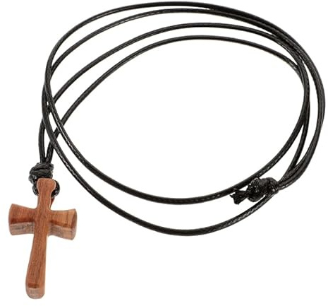 VALICLUD Colgante De Cruz De Madera Collares De Piedra Cuerda De Oración Ortodoxa Collares Para Hombres Collar De Cuerda Para Hombre Pulsera De Piedra De Lava De Madera Light Brown